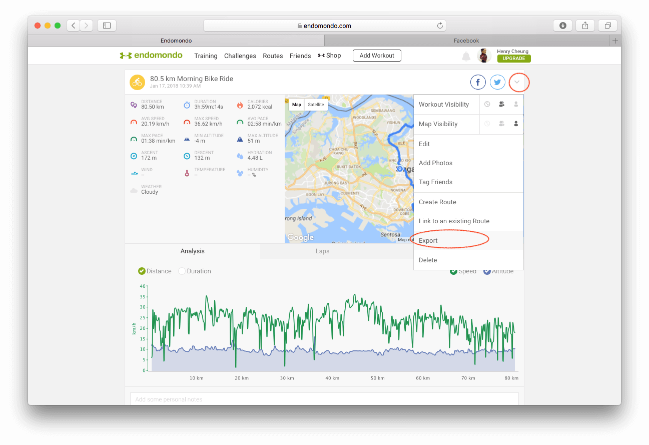 Export data from Endomondo