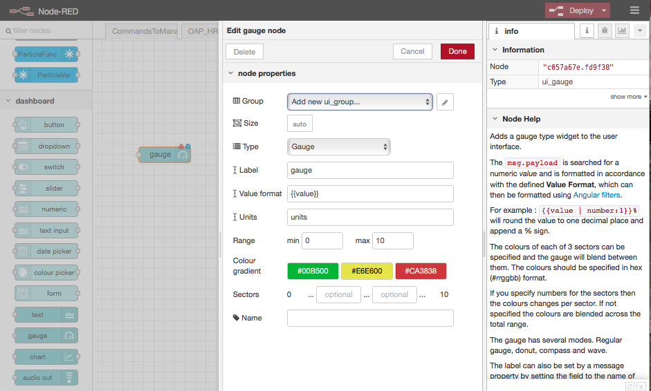 customise node-RED gauge settings