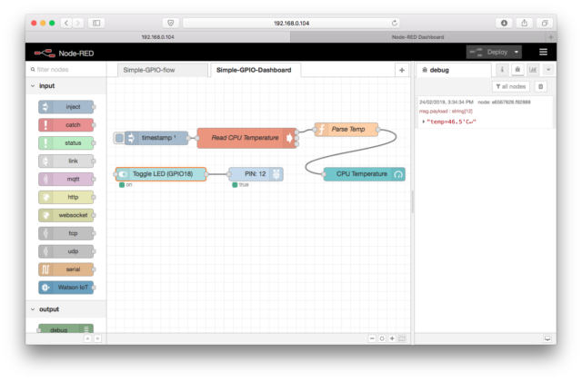 simple gpio dashboard node-red flow