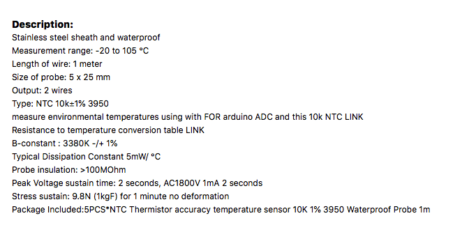 NTC Thermistor Product Description