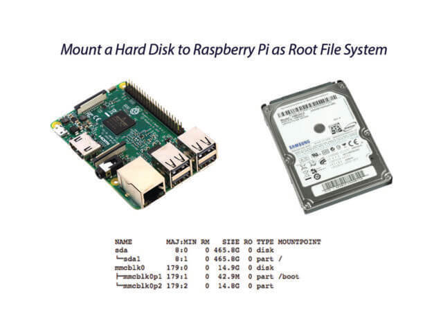 Mount a hard disk to raspberry pi as root file system