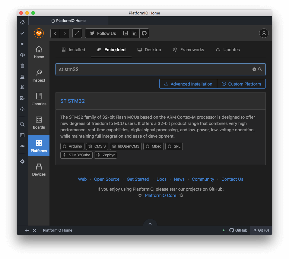 download STM32duino via PlatformIO library manager
