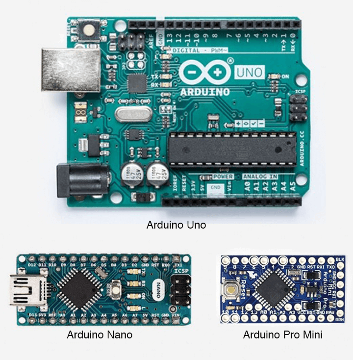 Arduino Uno, Nano and Pro Mini based on ATmega238p MCU