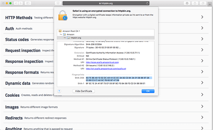 Finding SHA fingerprint on HTTPS web site