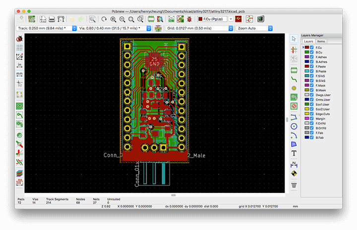 PCB design of ATtiny3217 on Kicad