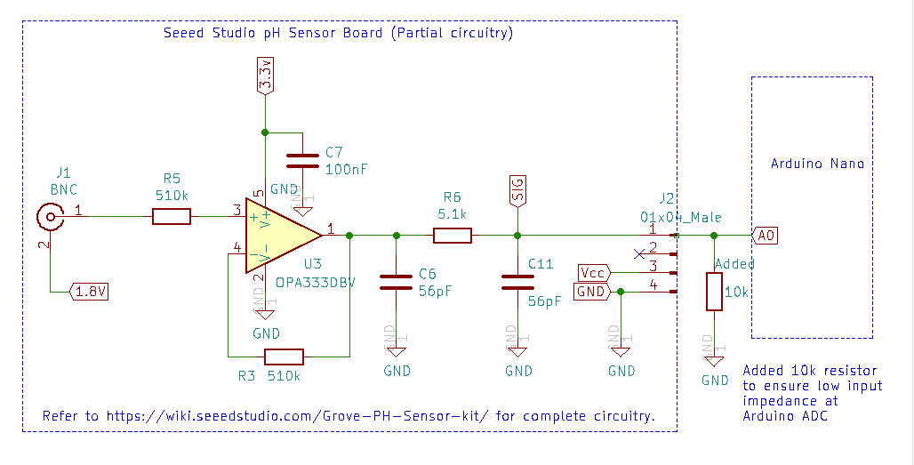 added 10k resistor to ensure low input impedance at Arduino ADC