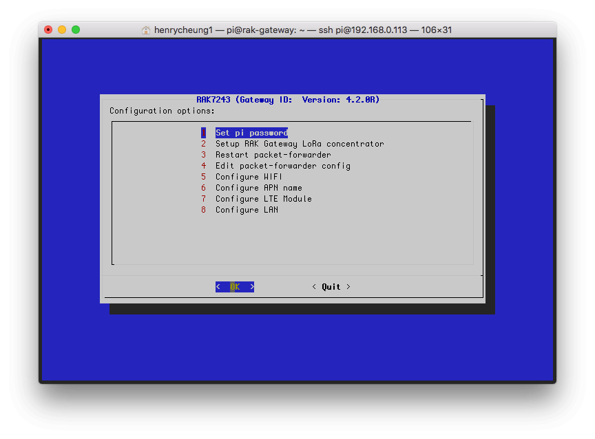Run gateway-config to configure RAK7243