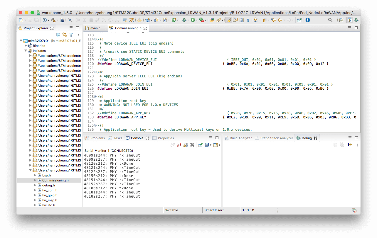 Configure settings in Commissioning.h file