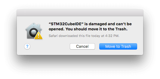 MacOS quarantine on STM32CubeIDE