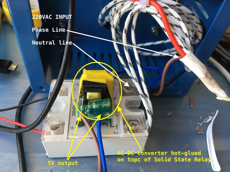 Hot-glued AC-DC 5V 700mA on SSR