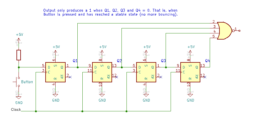 using shift registers and a NOR gate as a debouncer