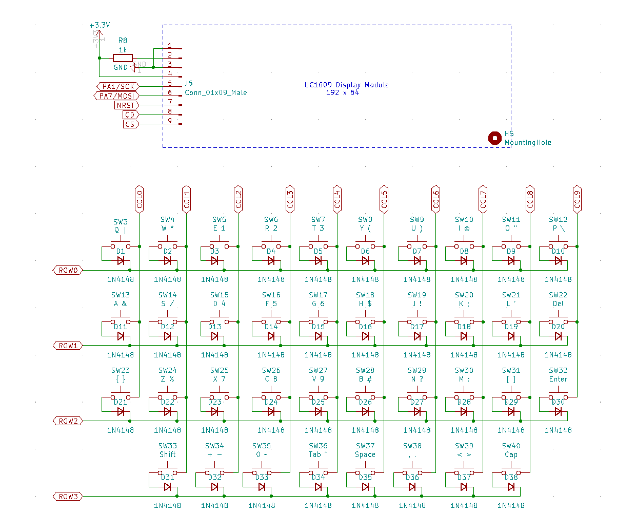 "keyboard and UC1609_LCD Module Schematic"