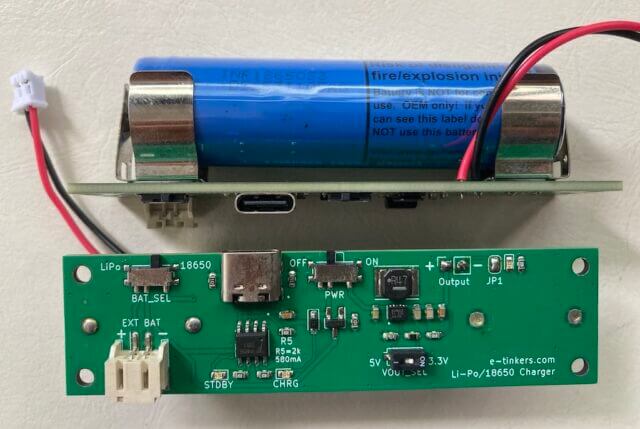 18650 battery charger PCB with load sharing and buck/boost converter