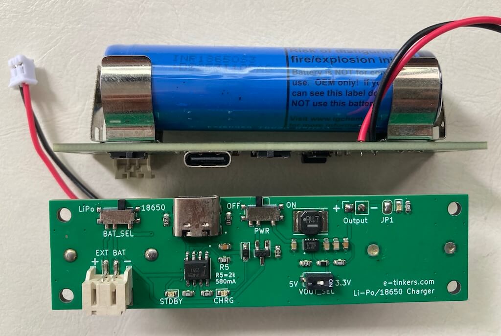 18650 battery charger PCB with load sharing and buck/boost converter
