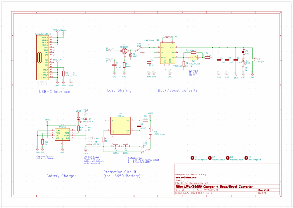 18650 charger with load sharing and buck/boost converter